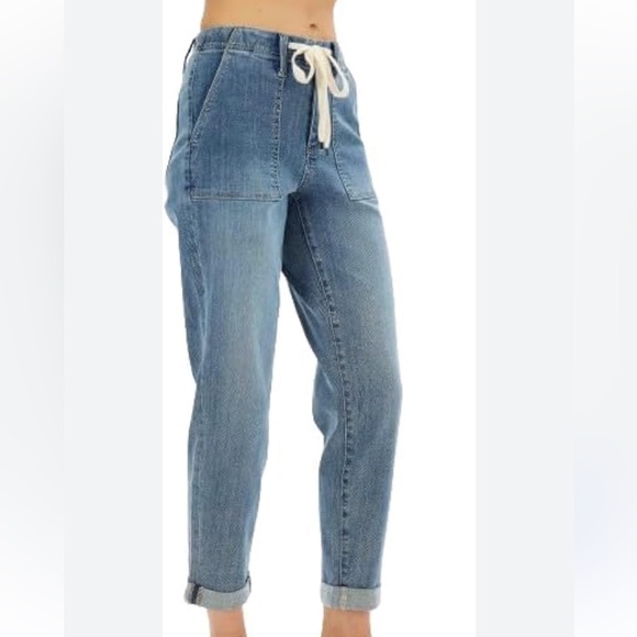 Judy Blue Denim - Judy Blue Blue pull on jogger Jeans with Cream Drawstring 7 /28